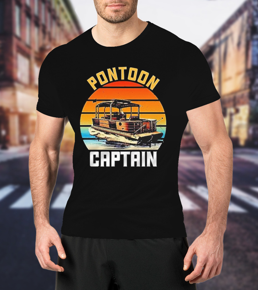 Pontoon Captain Vintage Retro Sunset Boat T-Shirt