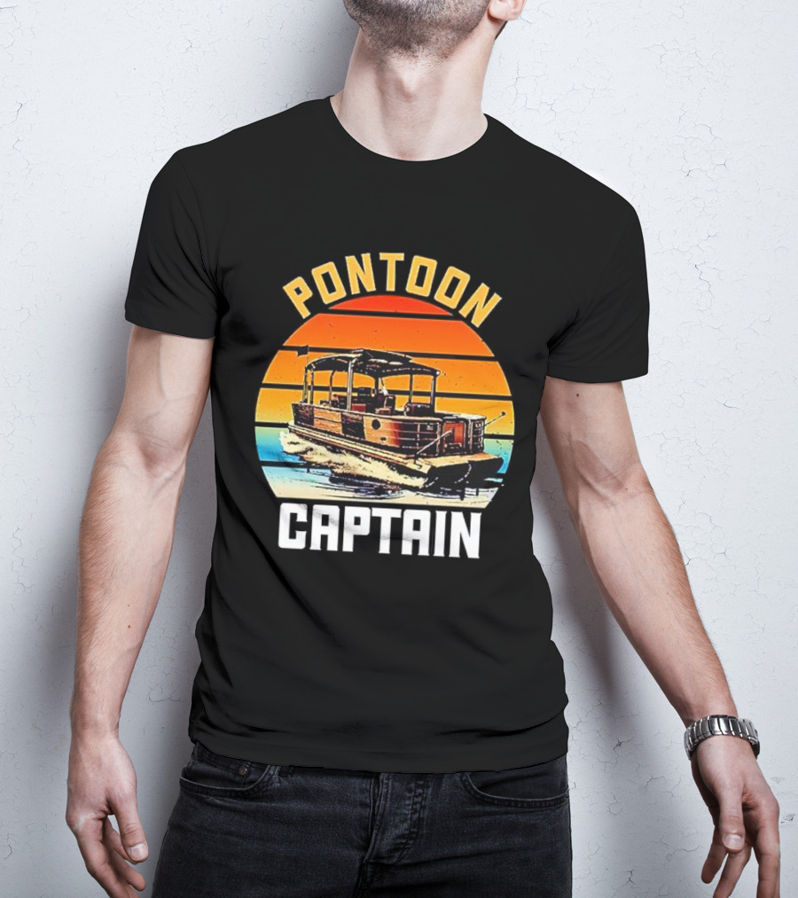 Pontoon Captain Vintage Retro Sunset Boat T-Shirt
