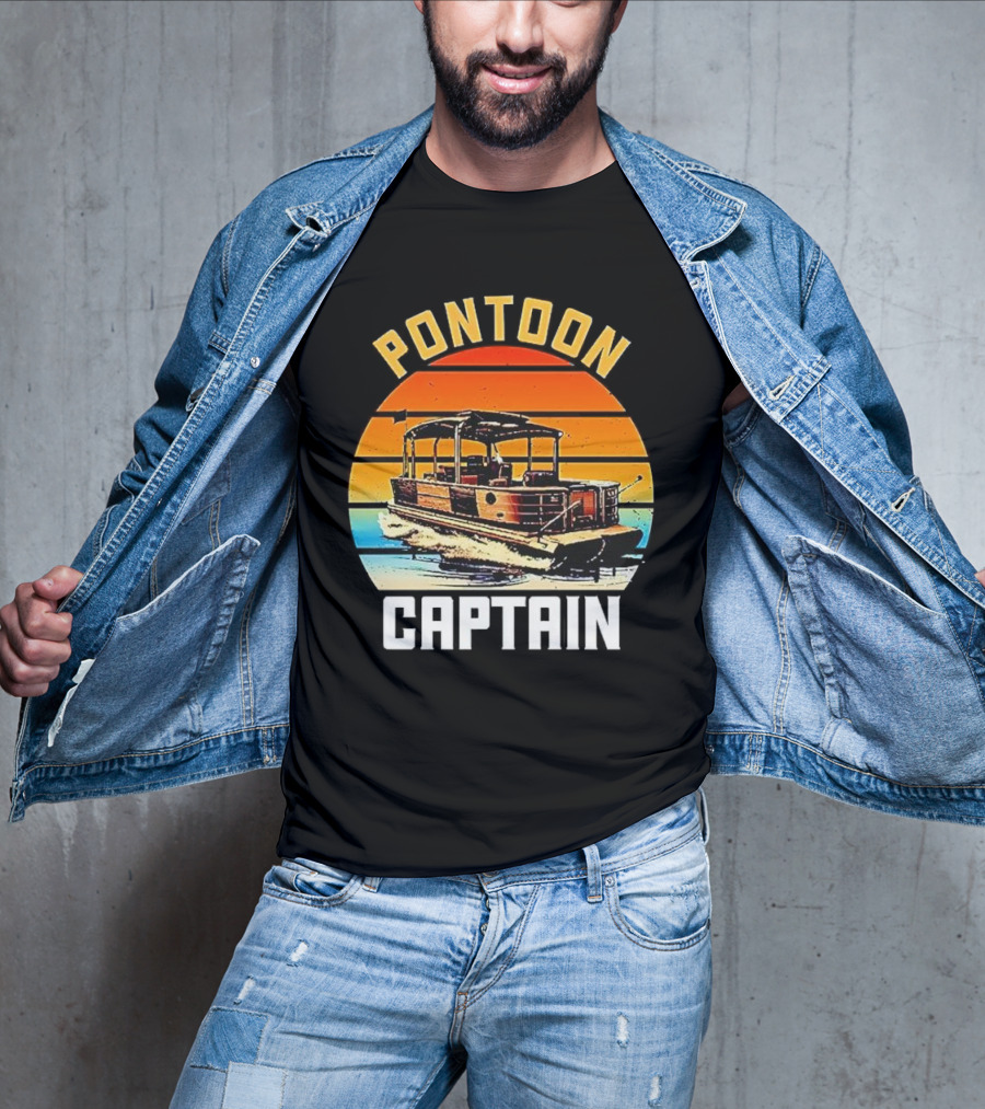 Pontoon Captain Vintage Retro Sunset Boat T-Shirt