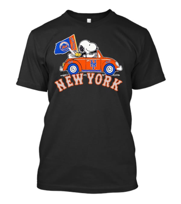 Snoopy Woodstock Driving New York Mets Car Flag T-Shirt