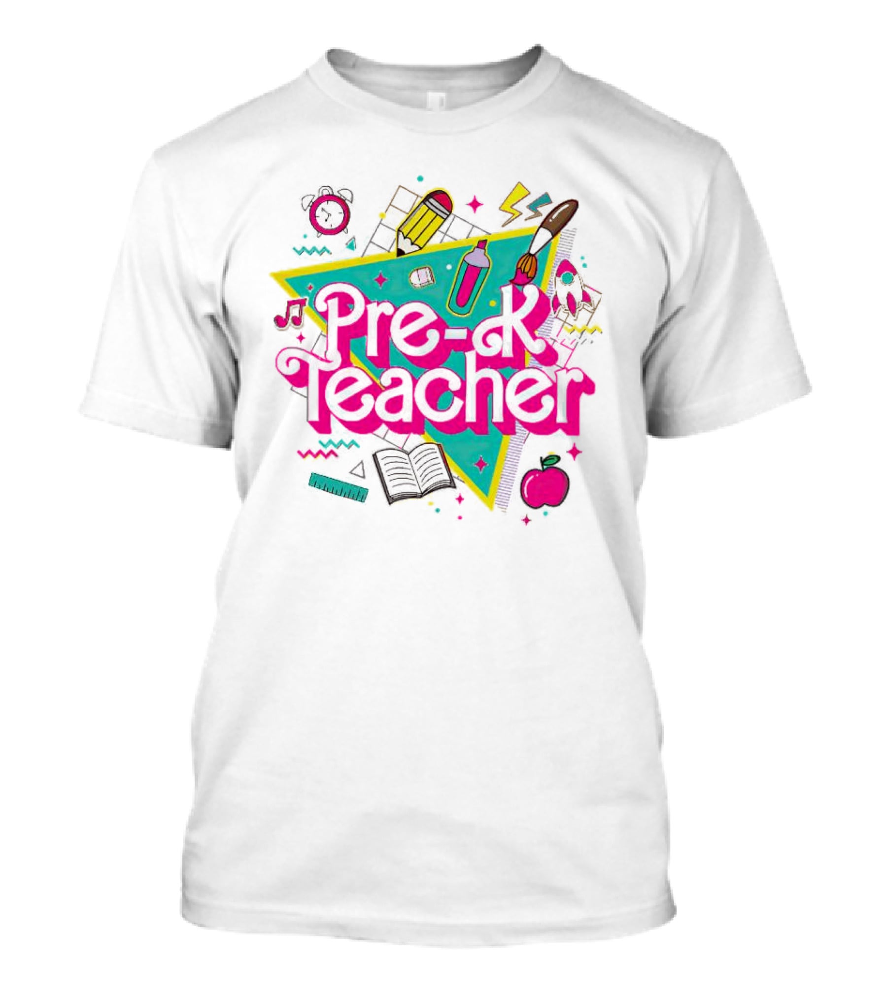 Pre-K Teacher Neon Art Supplies And Icons T-Shirt