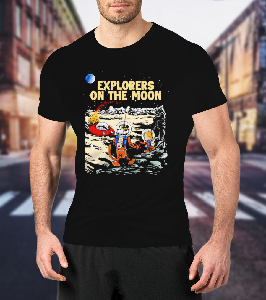 Explorers On The Moon Calvin And Hobbes Lunar Adventure T-Shirt
