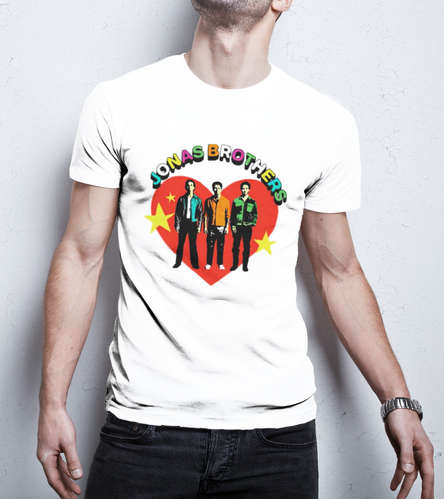 Jonas Brothers Heart Colorful Text With Stars And Figures T-Shirt