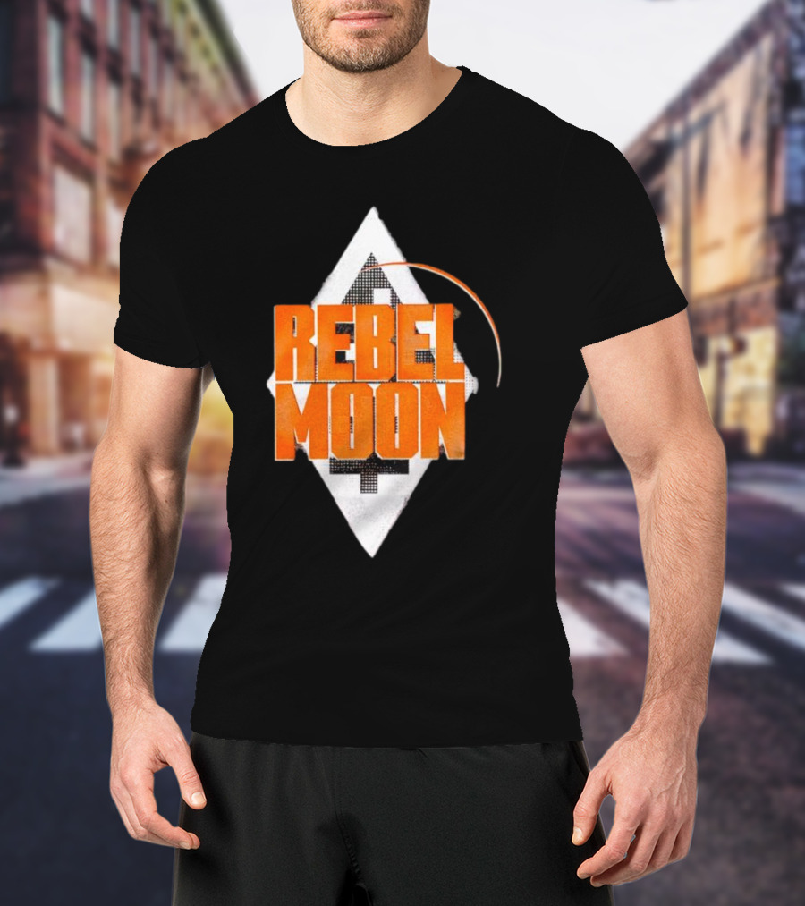 Rebel Moon Diamond Badge Icon Orange Text T-Shirt