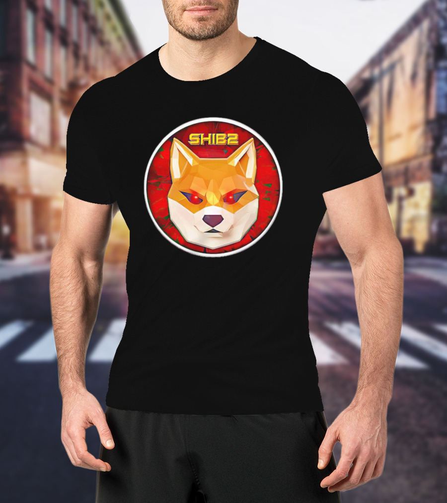 SHIB2 Polygonal Dog Face Red Circle T-Shirt