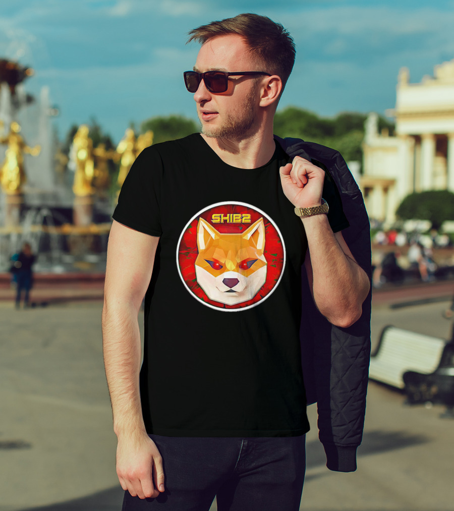 SHIB2 Polygonal Dog Face Red Circle T-Shirt