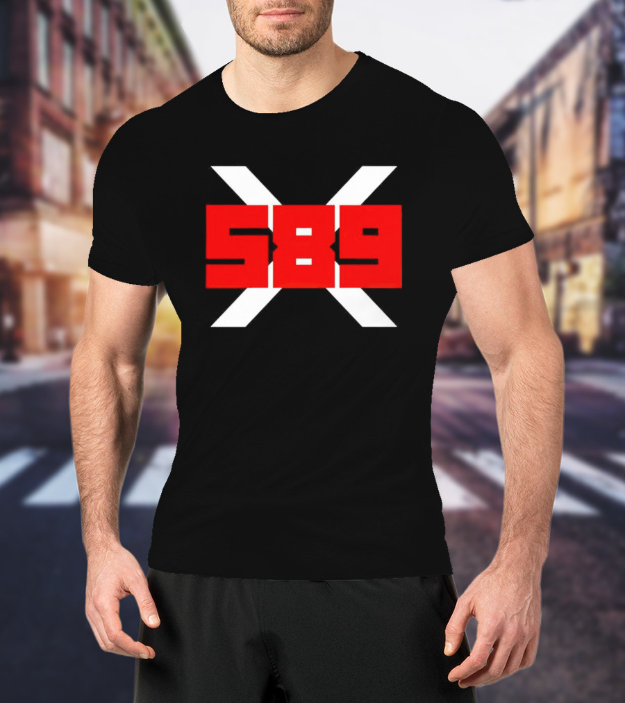 XRP 589 Bold Red On Black With White X T-Shirt