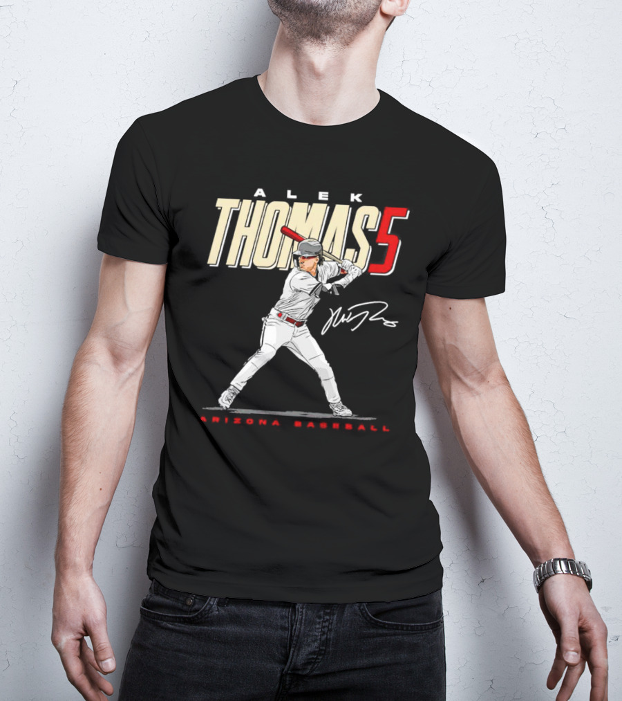 Alek Thomas Arizona Baseball 5 Hit The Ball Signature T-Shirt