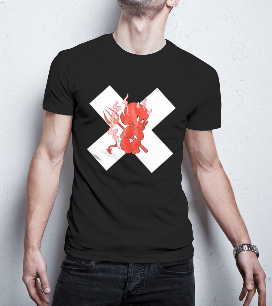 Baby Devil Cartoon Character With Pitchfork On White X T-Shirt