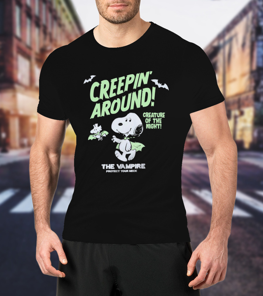 Creepin' Around Snoopy And Woodstock Creature Of The Night The Vampire Protect Your Neck T-Shirt