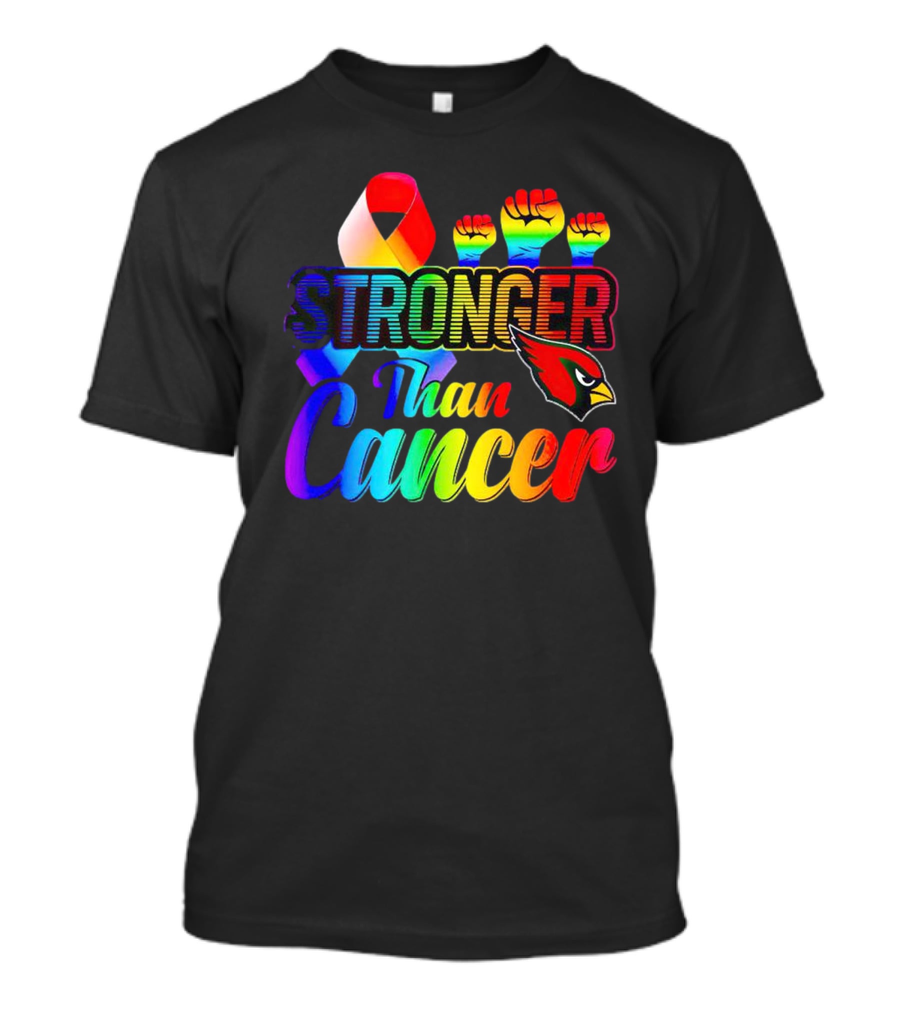 Arizona Cardinals Stronger Than Cancer Rainbow Ribbon Fists T-Shirt