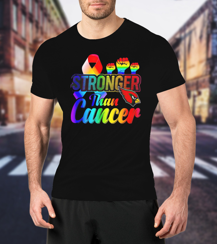Arizona Cardinals Stronger Than Cancer Rainbow Ribbon Fists T-Shirt