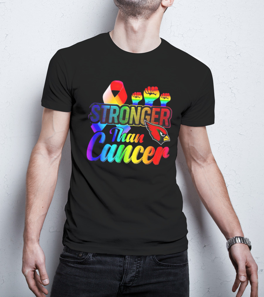 Arizona Cardinals Stronger Than Cancer Rainbow Ribbon Fists T-Shirt