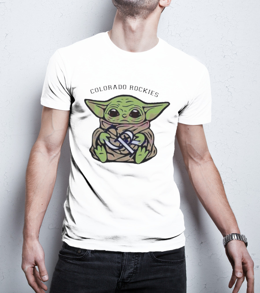 Baby Yoda Hugging Colorado Rockies T-Shirt