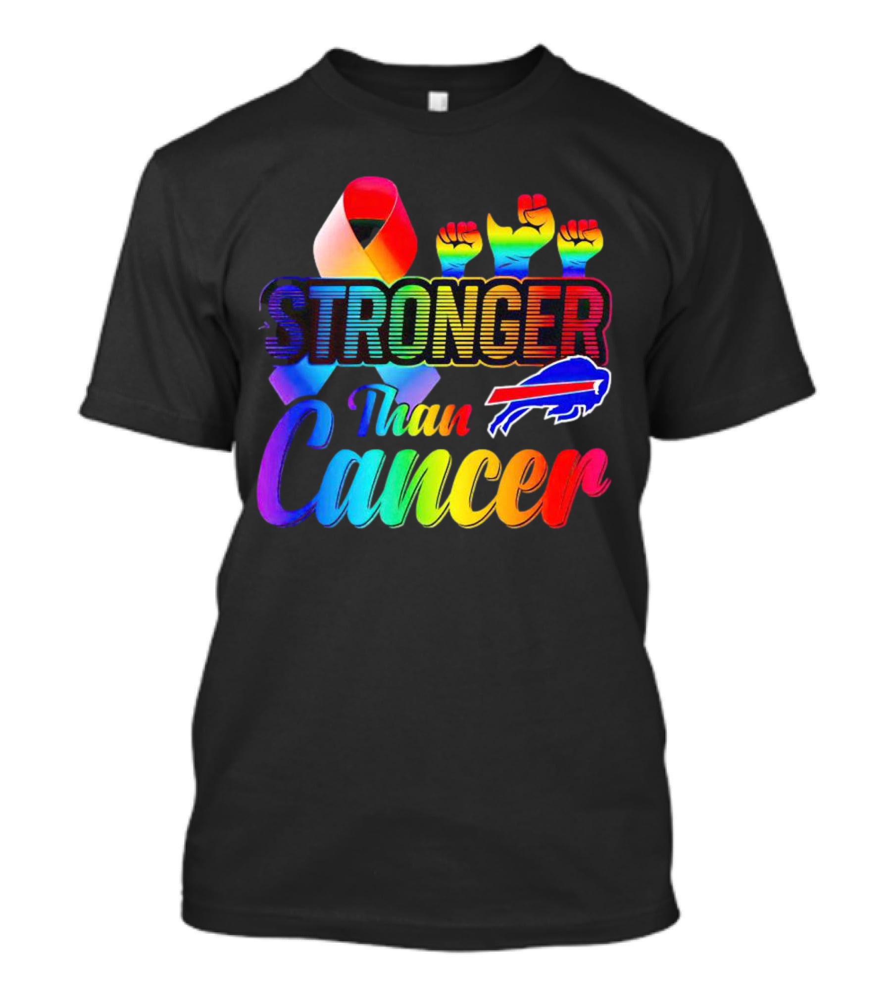 Stronger Than Cancer Buffalo Bills Rainbow Ribbon And Fists T-Shirt