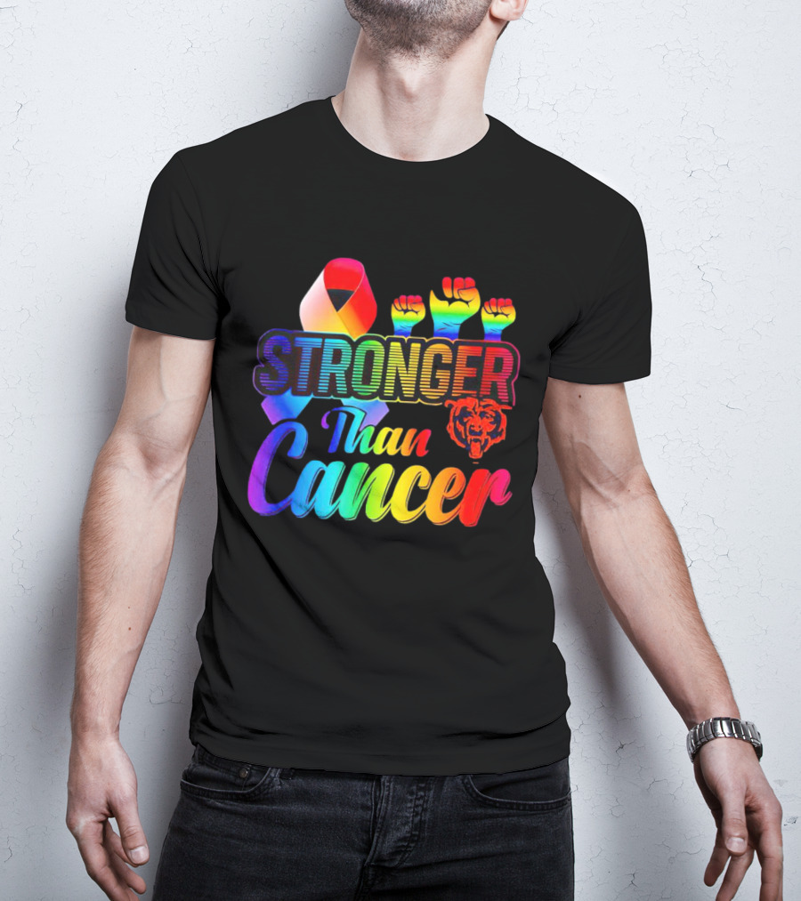 Stronger Than Cancer Chicago Bears Rainbow Ribbon Fists T-Shirt