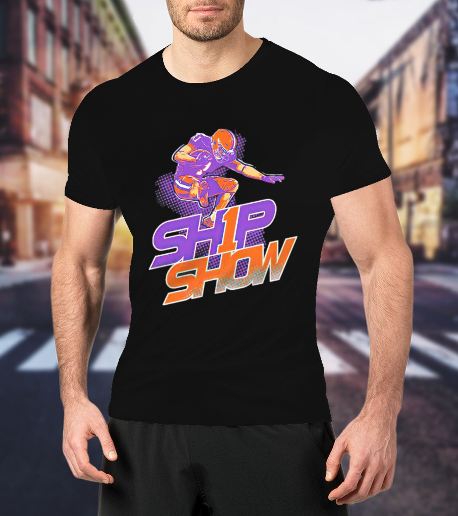 Clemson Tigers Ship Show Football Player In Orange And Purple T-Shirt