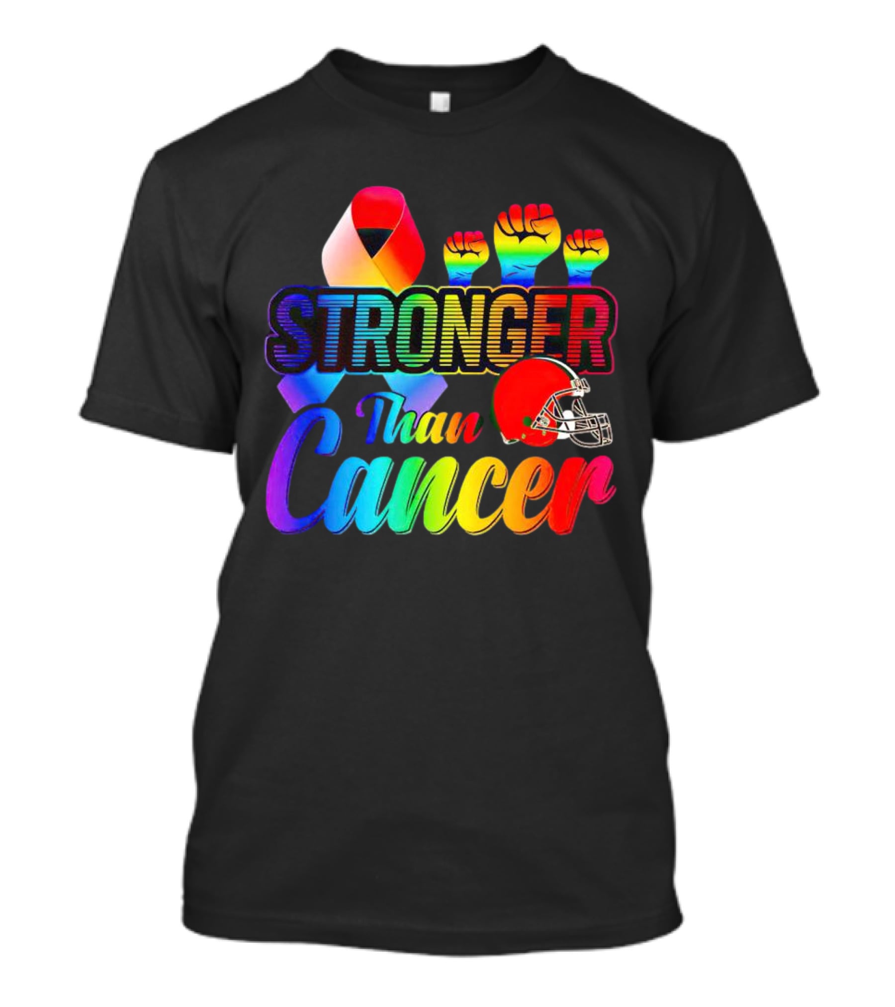 Cleveland Browns Stronger Than Cancer Rainbow Ribbon And Helmet T-Shirt