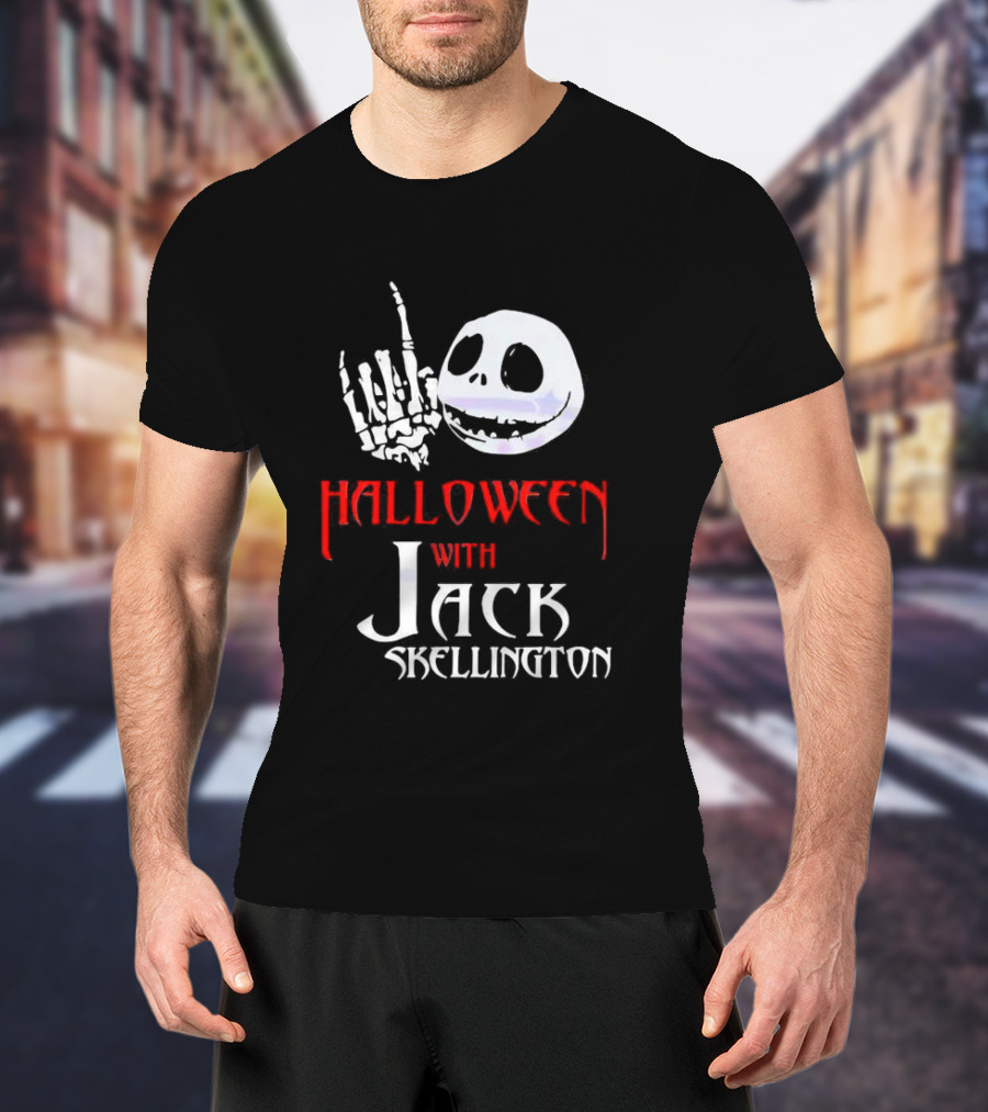 Halloween Fun With Jack Skellington's Face And Hand Gesture T-Shirt