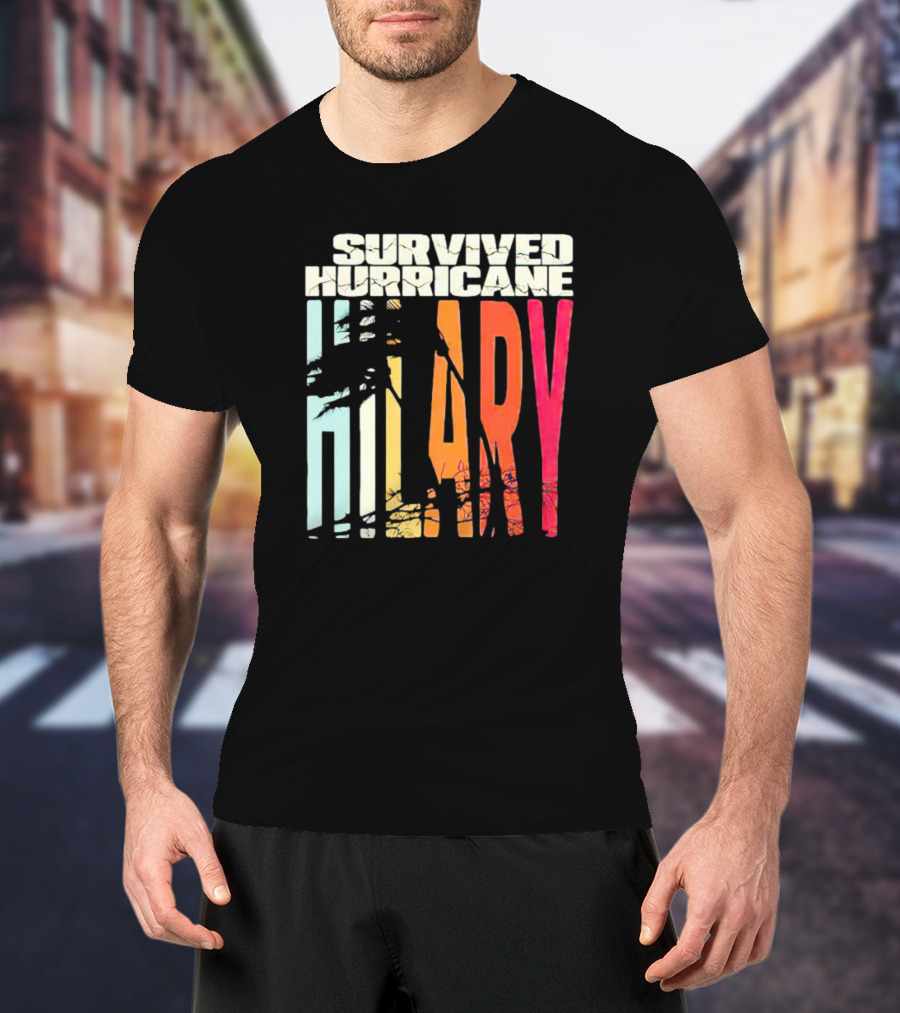 Survived Hurricane Hilary Tropical Storm Palm Trees Sunset T-Shirt