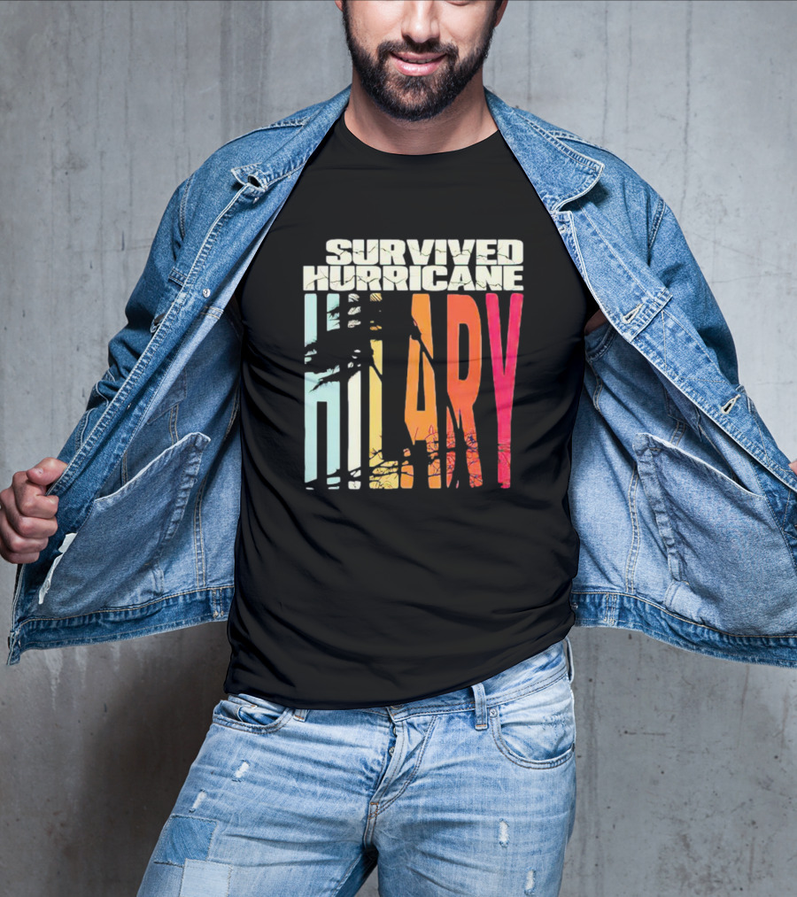 Survived Hurricane Hilary Tropical Storm Palm Trees Sunset T-Shirt