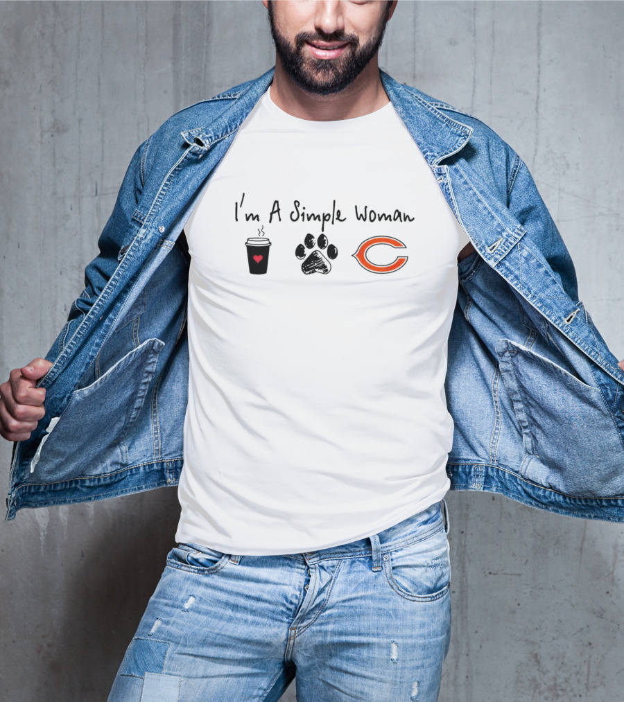 I’m A Simple Woman I Like Coffee Paw And Chicago Bears T-Shirt