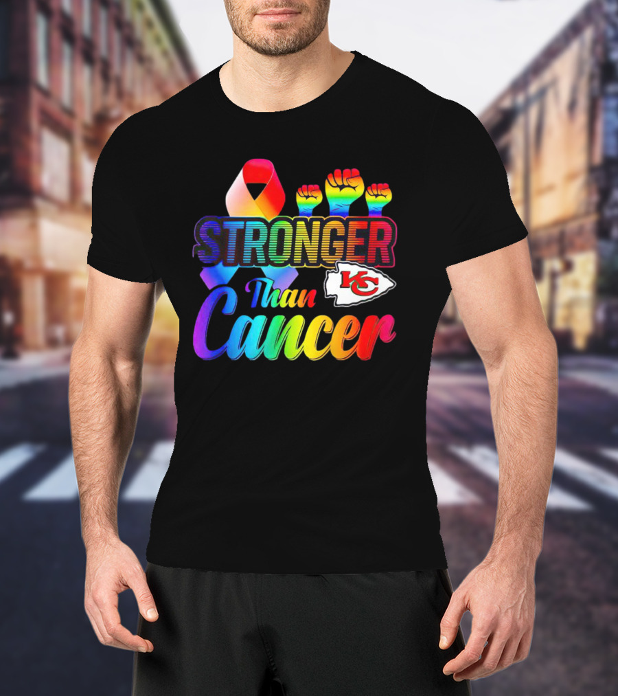 Kansas City Chiefs Stronger Than Cancer Rainbow Ribbon Fists T-Shirt