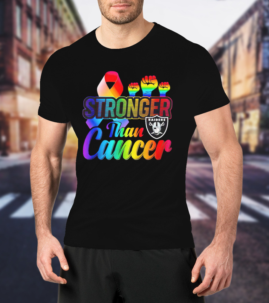 Stronger Than Cancer Las Vegas Raiders Rainbow Fists T-Shirt