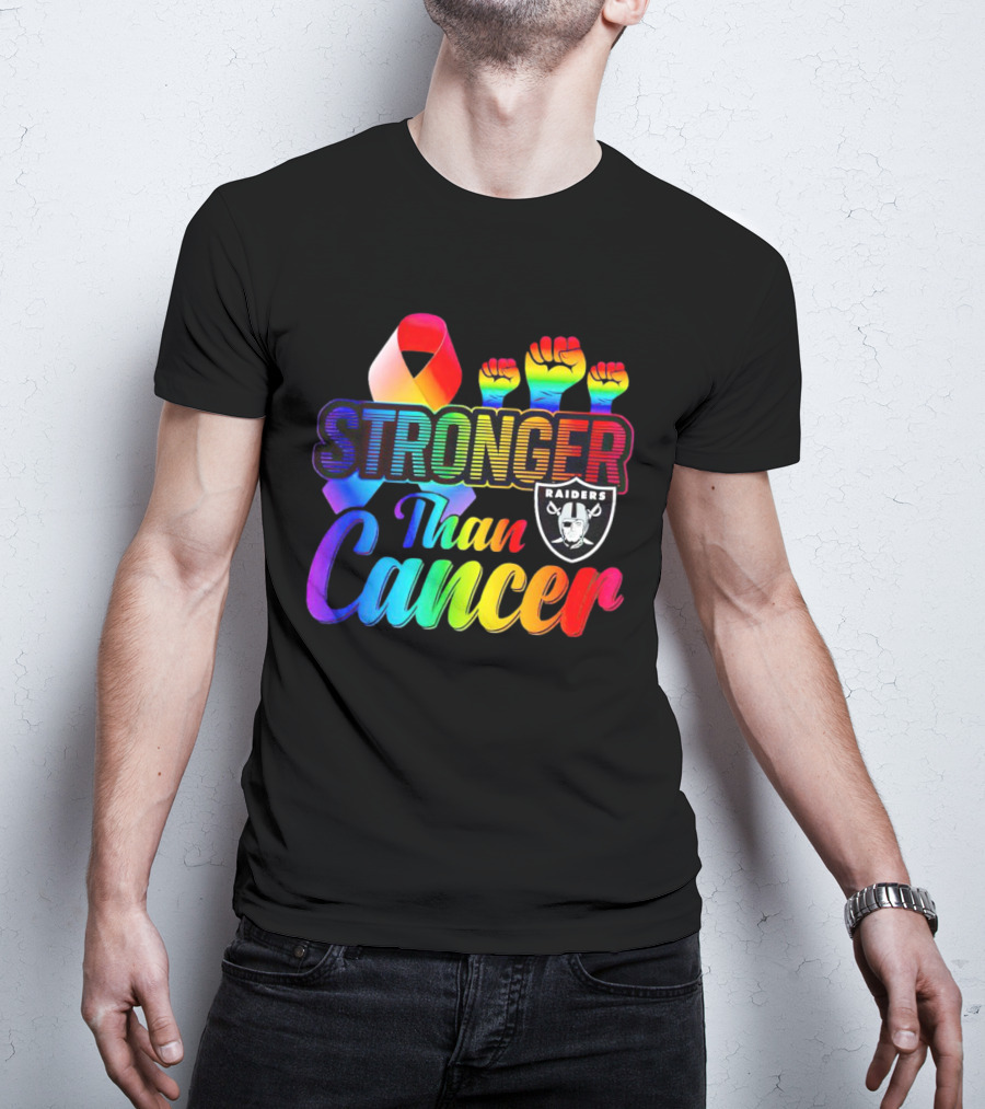 Stronger Than Cancer Las Vegas Raiders Rainbow Fists T-Shirt