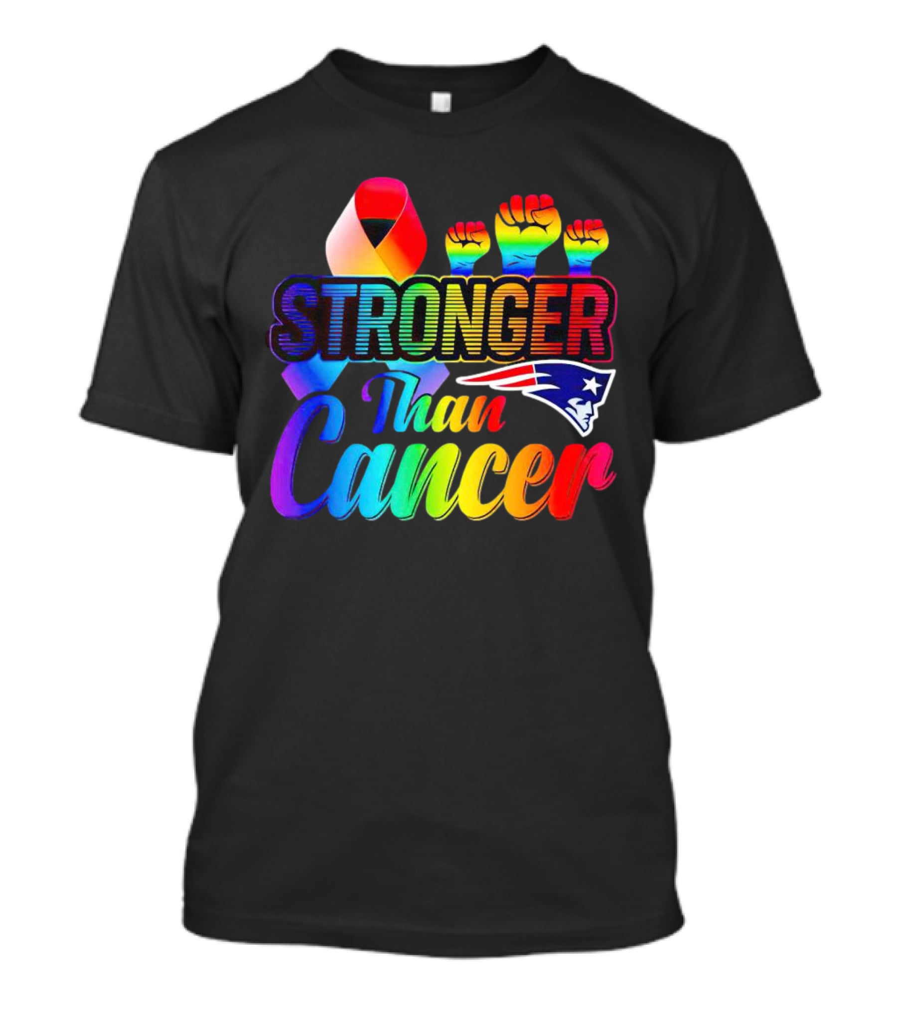 Stronger Than Cancer New England Patriots Rainbow Ribbon Fists T-Shirt