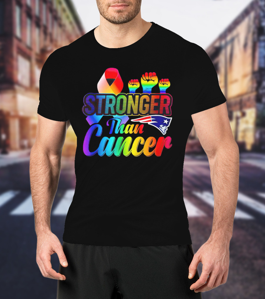 Stronger Than Cancer New England Patriots Rainbow Ribbon Fists T-Shirt