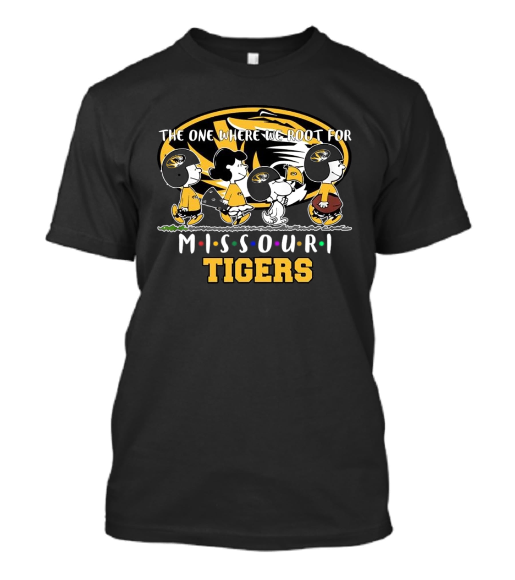 The One Where We Root For Missouri Tigers Peanuts Characters Walking With Missouri T-Shirt