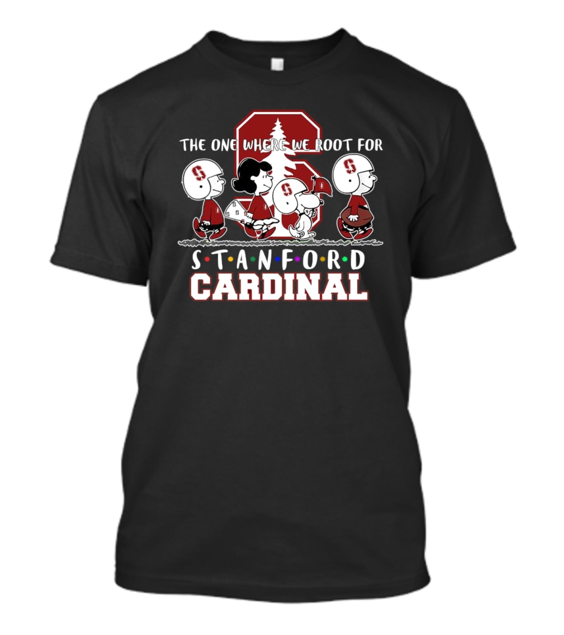 Peanuts Characters Supporting Stanford Cardinal Football With Iconic Team T-Shirt