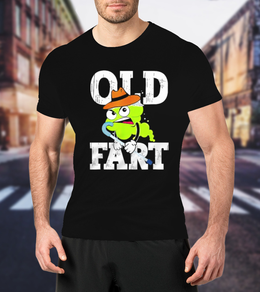 Old Fart Wearing Fedora With Cane Character T-Shirt