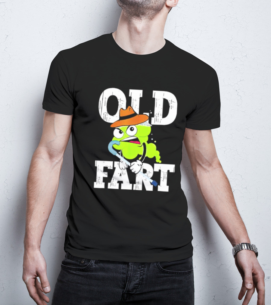 Old Fart Wearing Fedora With Cane Character T-Shirt