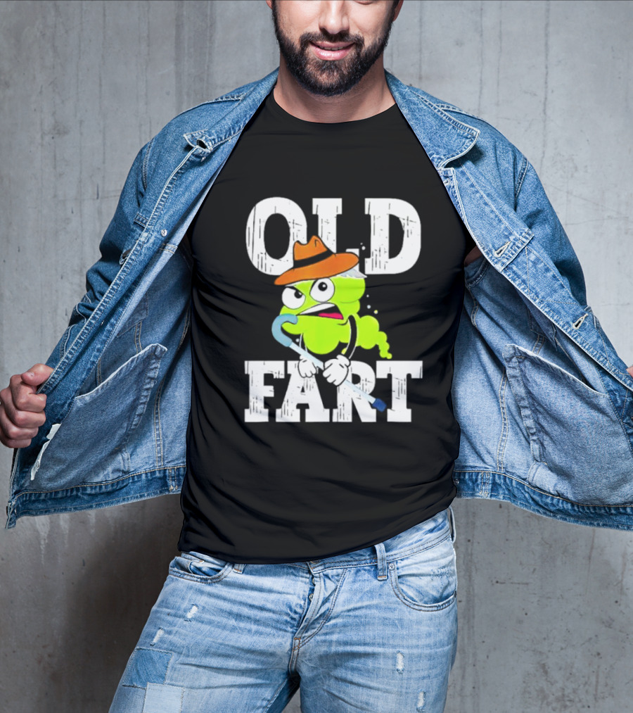 Old Fart Wearing Fedora With Cane Character T-Shirt