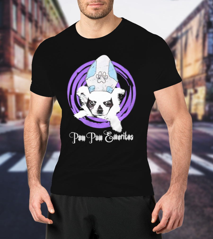 Paw Paw Emeritus Dog With White Mitre Hat And Purple Circle T-Shirt