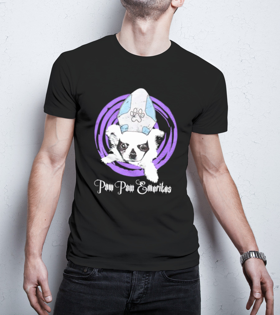 Paw Paw Emeritus Dog With White Mitre Hat And Purple Circle T-Shirt