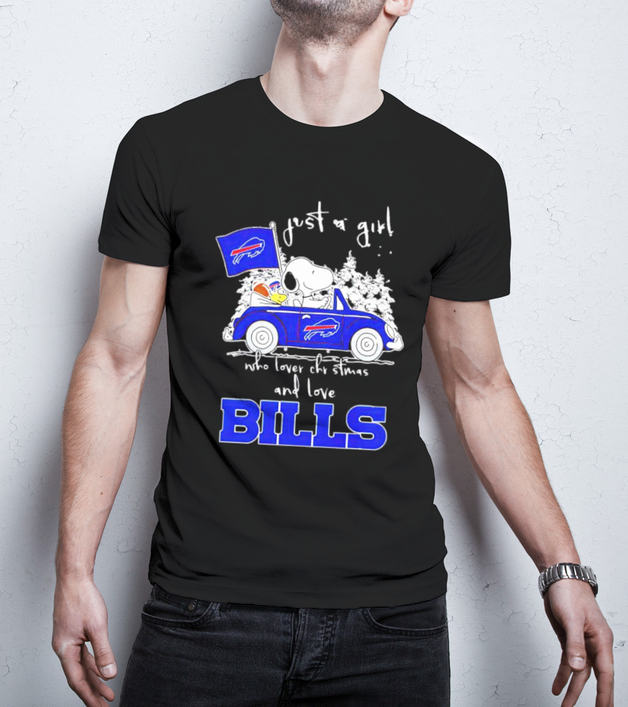 Just A Girl Who Loves Christmas And Love Bills Peanuts Characters Snoopy Buffalo Bills Car T-Shirt