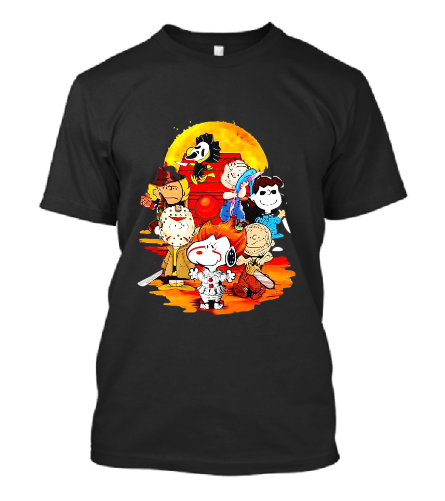 Peanuts Characters Halloween Horror Mashup With Iconic Scary Movie Villains T-Shirt