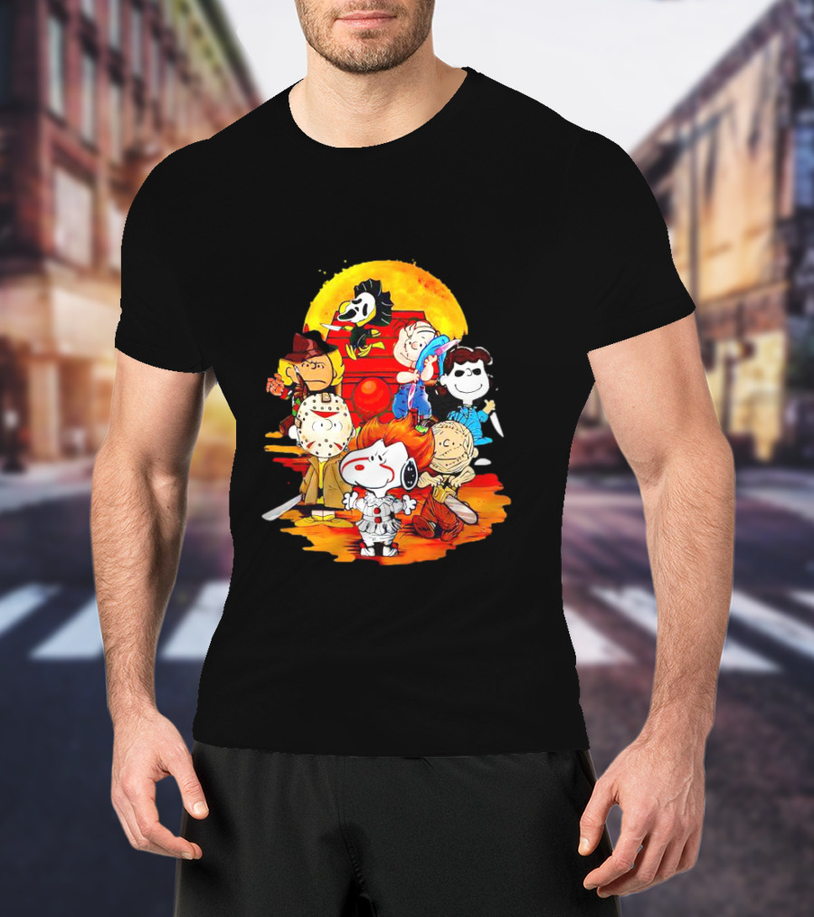 Peanuts Characters Halloween Horror Mashup With Iconic Scary Movie Villains T-Shirt