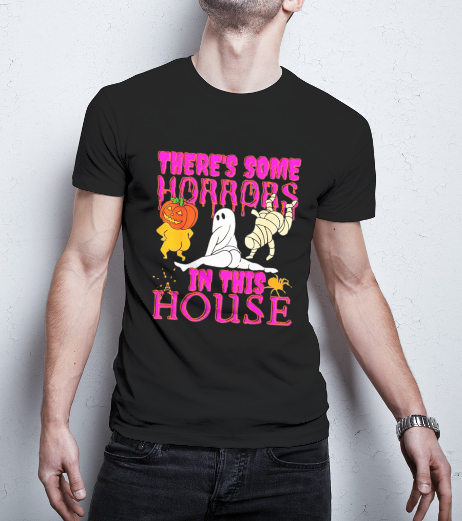 There’s Some Horrors In This House Halloween With Dancing Ghosts Pumpkins And Mummies T-Shirt