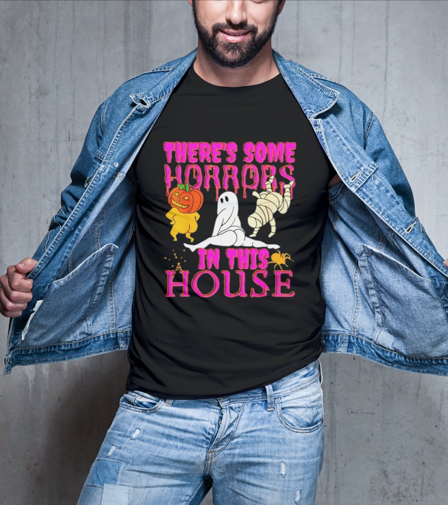 There’s Some Horrors In This House Halloween With Dancing Ghosts Pumpkins And Mummies T-Shirt