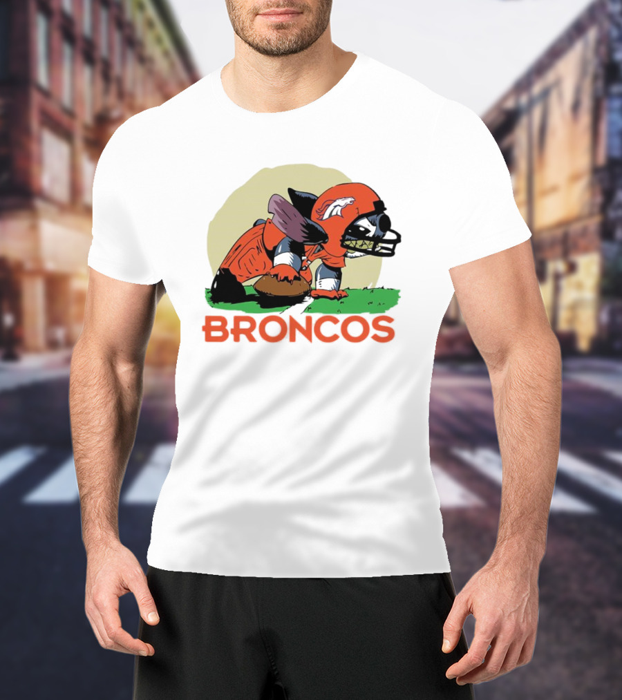 Angry Stitch NFL Football Broncos Helmet Rugged Player T-Shirt
