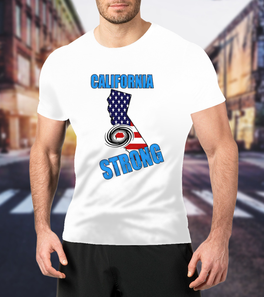 California Strong Hurricane Hilary California Map American Flag T-Shirt