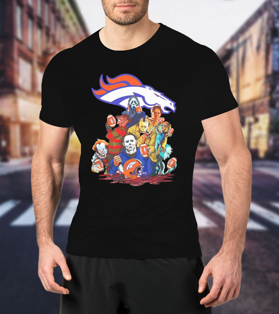 Denver Broncos Horror Movie Icons Mashup T-Shirt
