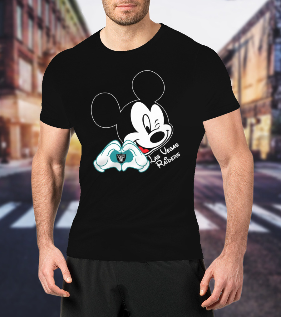 Mickey Mouse Heart Las Vegas Raiders NFL Team T-Shirt