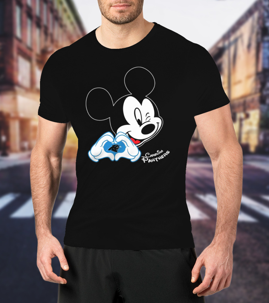 Mickey Carolina Panthers Fan Logo With Heart Gesture T-Shirt