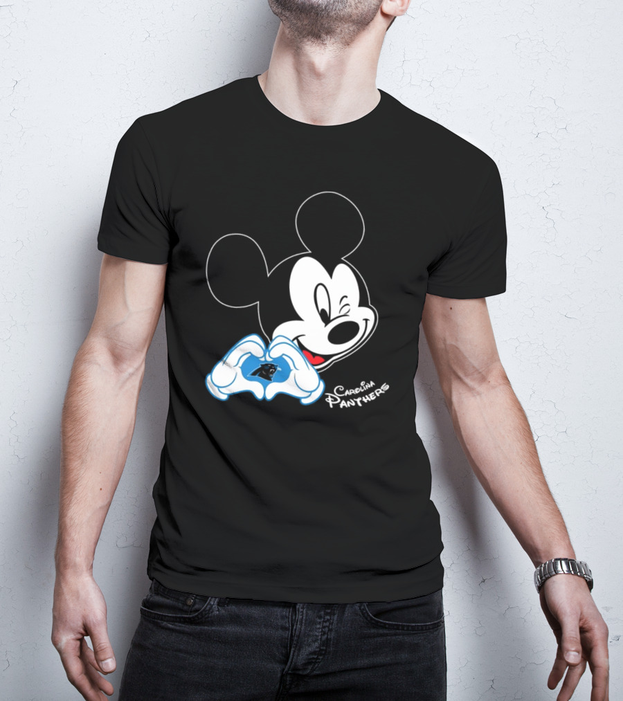 Mickey Carolina Panthers Fan Logo With Heart Gesture T-Shirt