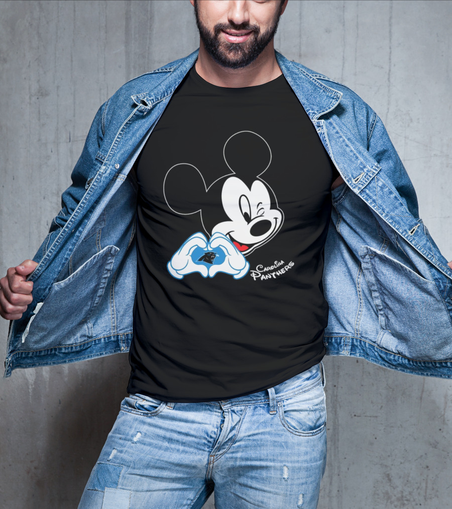 Mickey Carolina Panthers Fan Logo With Heart Gesture T-Shirt